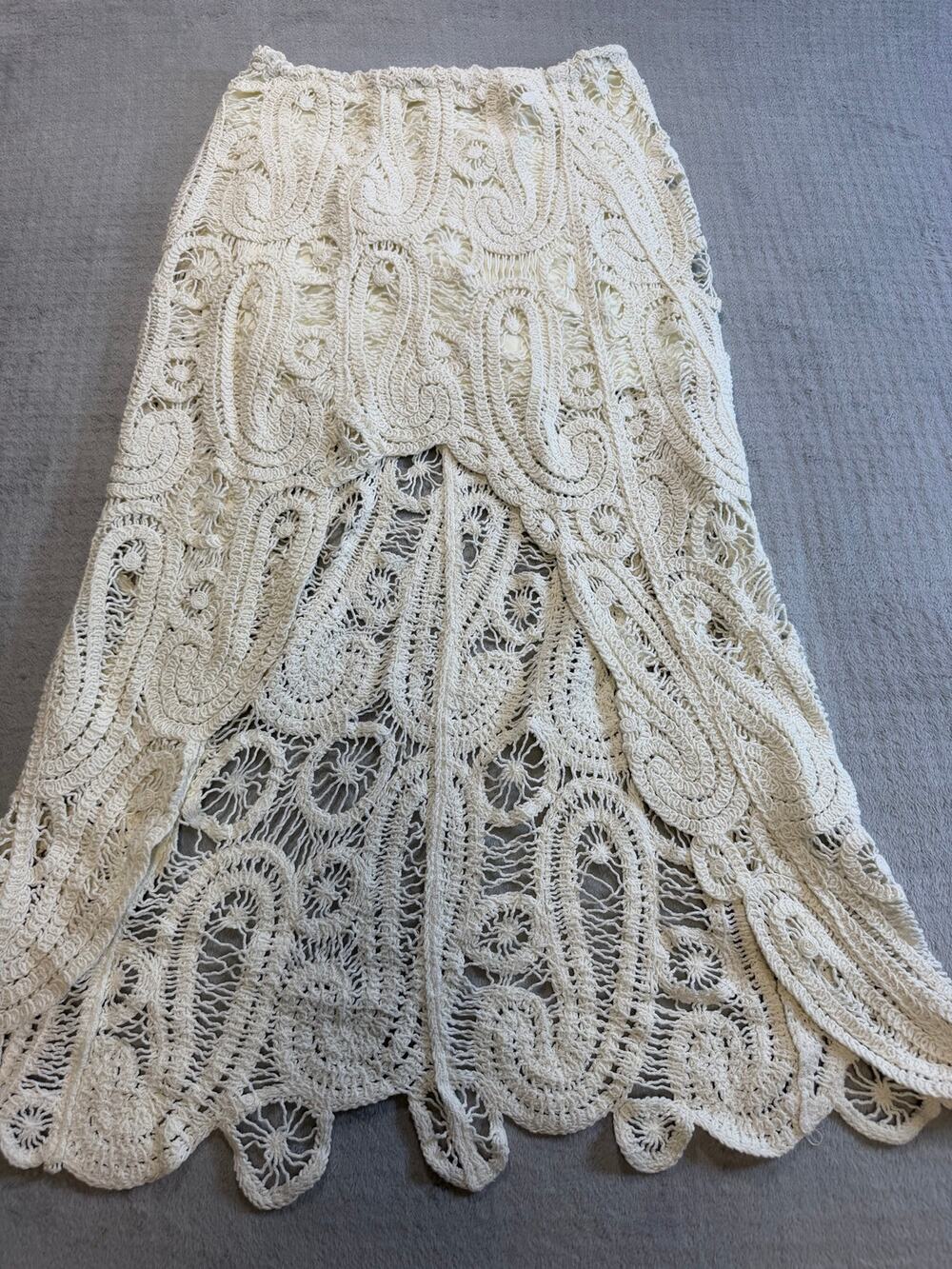 Ultra Pink NWT Crochet Lace High Low Maxi Skirt Ivory Boho Festival M